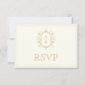 Sepia bloemenkroon monogram QR code bruiloft RSVP Kaartje (Voorkant)