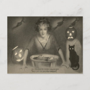 Sepia Bobbend Voor Appels Zwarte Kat Pompoen Briefkaart