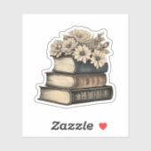 Sepia  Boeken en Bloemen Waterdicht Sticker (Vel)