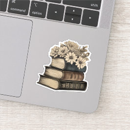 Sepia  Boeken en Bloemen Waterdicht Sticker