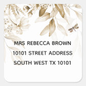 Sepia Boho Baby shower Bloemen Drop Adres Vierkante Sticker (Voorkant)