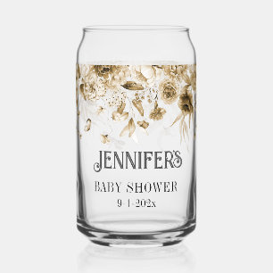 Sepia Boho Douche, Bloemen Drop Special Mom-to-be Blikvorm Glas