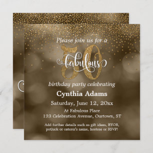 Sepia Bokeh, Gold Glitter & Script 50 & Fabulous Kaart