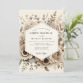 Sepia Botanical Romantic Wedding Kaart (Staand voorkant)