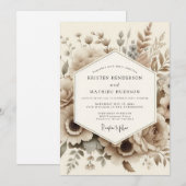 Sepia Botanical Romantic Wedding Kaart (Voorkant / Achterkant)