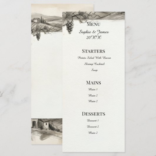 Sepia botanisch kader trouwmenu menu (Voorkant / Achterkant)