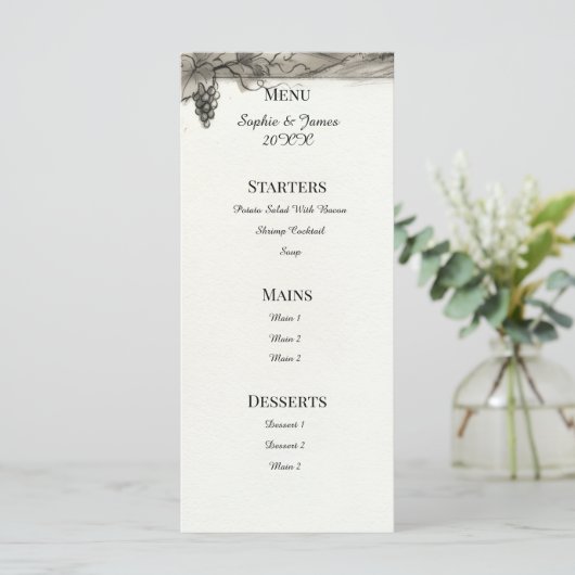 Sepia botanisch kader trouwmenu menu (Staand voorkant)