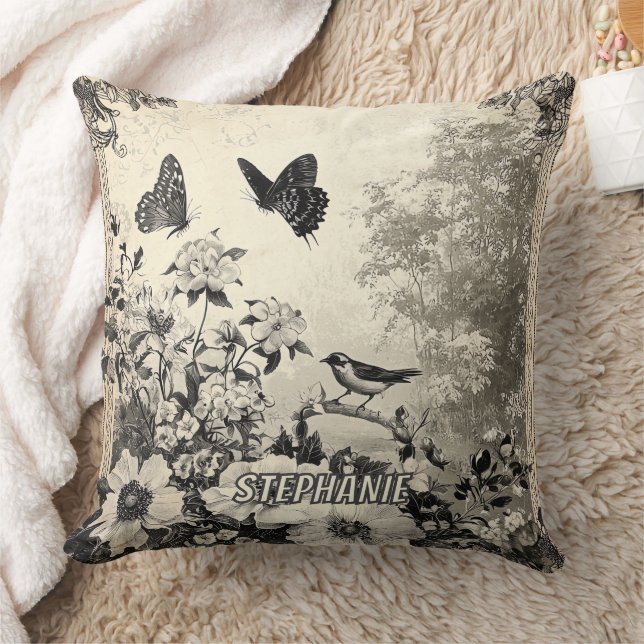 Sepia botanische vogels vlinders vintage kussen (Deken)