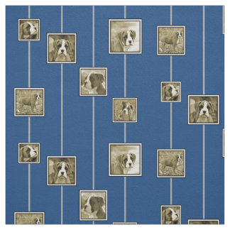 Sepia Boxer Puppy Dogs op Blue Fabric Stof