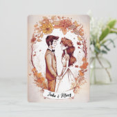 Sepia Bride en Groom Illustratie Kaart (Staand voorkant)