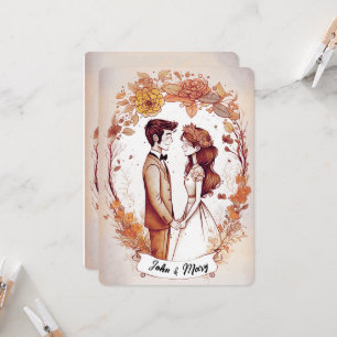 Sepia Bride en Groom Illustratie Kaart