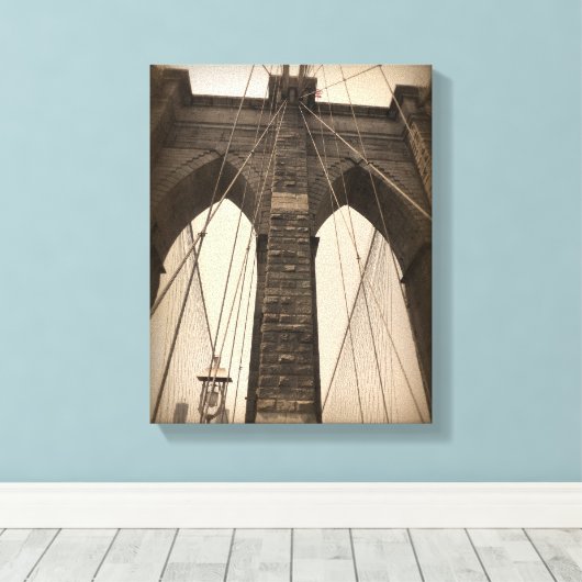Sepia Brooklyn Bridge Canvas Afdruk (Insitu (Houten vloer))