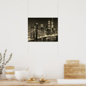 Sepia Brooklyn Bridge New York avond Poster (Keuken)