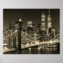 Sepia Brooklyn Bridge New York avond Poster