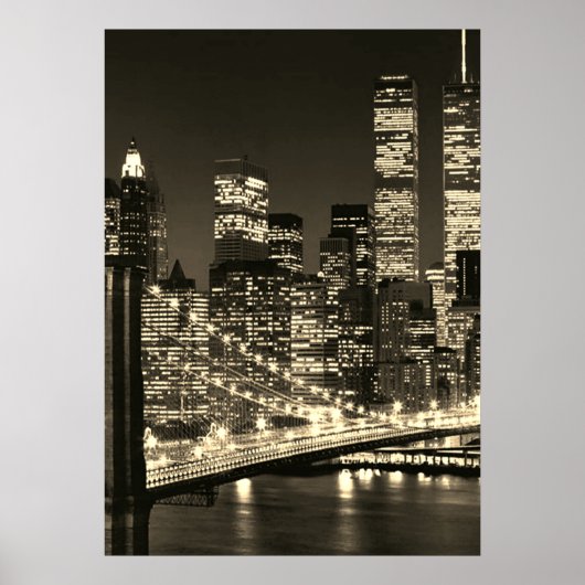 Sepia Brooklyn Bridge New York avond Poster (Voorkant)