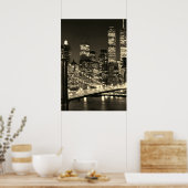 Sepia Brooklyn Bridge New York avond Poster (Keuken)