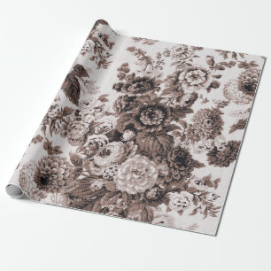 Sepia Brown Black White Vintage Floral Toile No.3 Cadeaupapier
