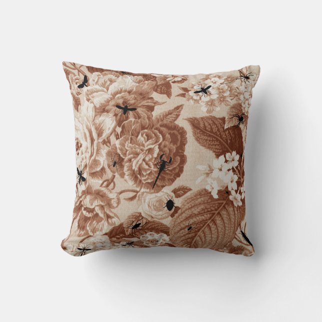 Sepia Brown  botanische buikgriep Kussen (Voorkant)