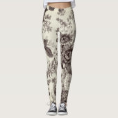 Sepia Brown Cream Botanical Floral Toile No.2 Leggings (Voorkant)