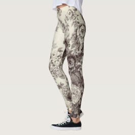 Sepia Brown Cream Botanical Floral Toile No.2 Leggings