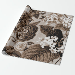 Sepia Brown  Floral Toile Fabric No.1 Cadeaupapier