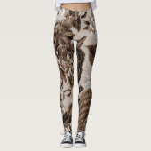 Sepia Brown  Floral Toile Fabric No.1 Leggings (Voorkant)