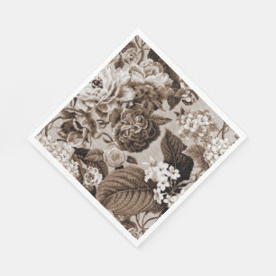 Sepia Brown  Floral Toile Fabric No.1 Servet
