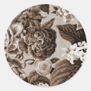 Sepia Brown  Floral Toile No.1 Ronde Sticker