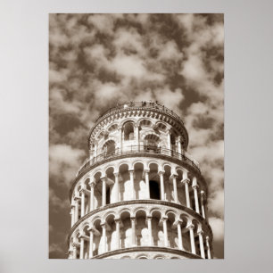 Sepia Brown Leaning Tower of Pisa Italië Poster