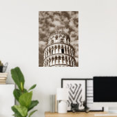 Sepia Brown Leaning Tower of Pisa Italië Poster (Thuiskantoor)