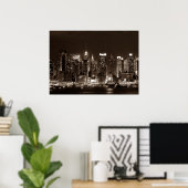 Sepia Brown New York City Night Artwork Poster (Thuiskantoor)