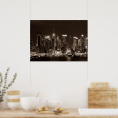 Sepia Brown New York City Night Artwork Poster (Keuken)