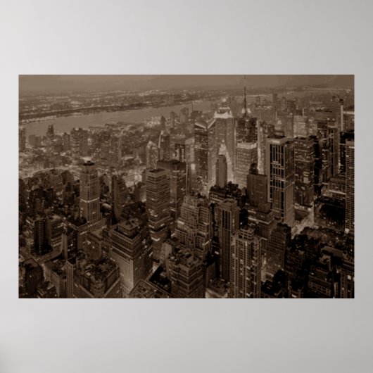 Sepia Brown New York City Night Artwork Poster (Voorkant)