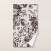 Sepia Brown  Peony Dahlias Floral Toile Bad Handdoek (Handdoek)