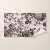 Sepia Brown  Peony Dahlias Floral Toile Bad Handdoek (Handdoek)