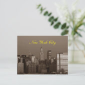 Sepia Brown Script New York City Skyline Briefkaart (Staand voorkant)