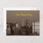 Sepia Brown Script New York City Skyline Briefkaart (Voorkant / Achterkant)
