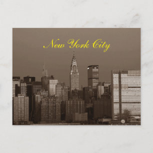 Sepia Brown Script New York City Skyline Briefkaart