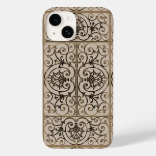 Sepia brown scrollwork patroon Case-Mate iPhone 14 hoesje