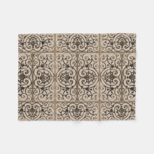 Sepia brown scrollwork patroon fleece deken (Voorkant (Horizontaal))