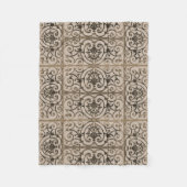 Sepia brown scrollwork patroon fleece deken (Voorkant)