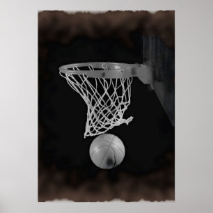 Sepia Brownish Tones Basketbal Artwork Poster