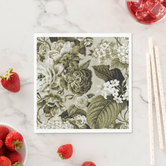 Sepia Bruin  Bloemen Toile Stof No.1 Servet (Insitu)