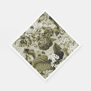 Sepia Bruin  Bloemen Toile Stof No.1 Servet