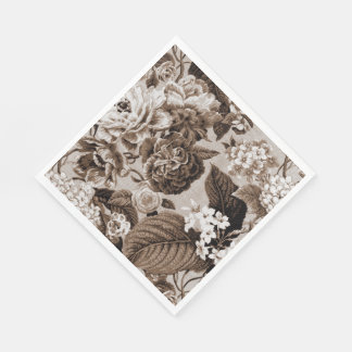 Sepia Bruin Bloemen Toile Stof No.1 Servet
