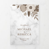 Sepia Bruin Bloemen Wit Marmer Foto Huwelijk Drieluik Uitnodiging (Cover)