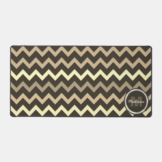 Sepia bruin Chevron Koel retro patroon Monogram Bureaumat (Voorkant)