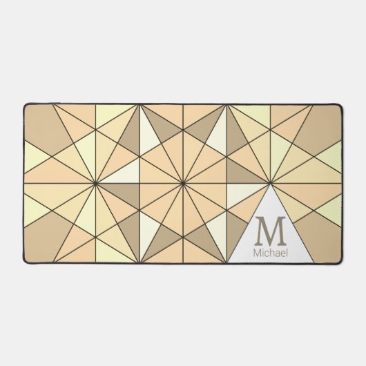 Sepia bruin retro Mozaïek Driehoek Patroon Monogra Bureaumat (Voorkant)