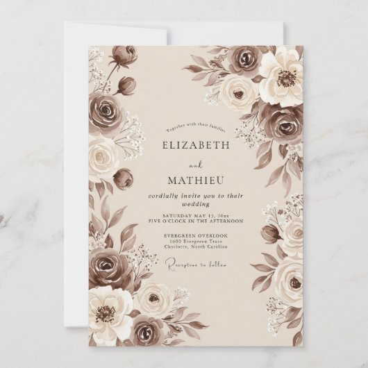 Sepia Bruine Vintage Boho Bruiloft Kaart (Voorkant)