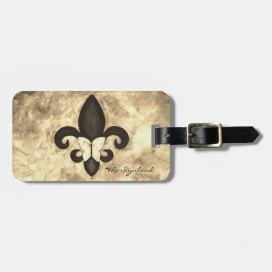 Sepia Butterfleur | Tan Butterfly op Fleur de Lis Bagagelabel (Voorkant horizontaal)